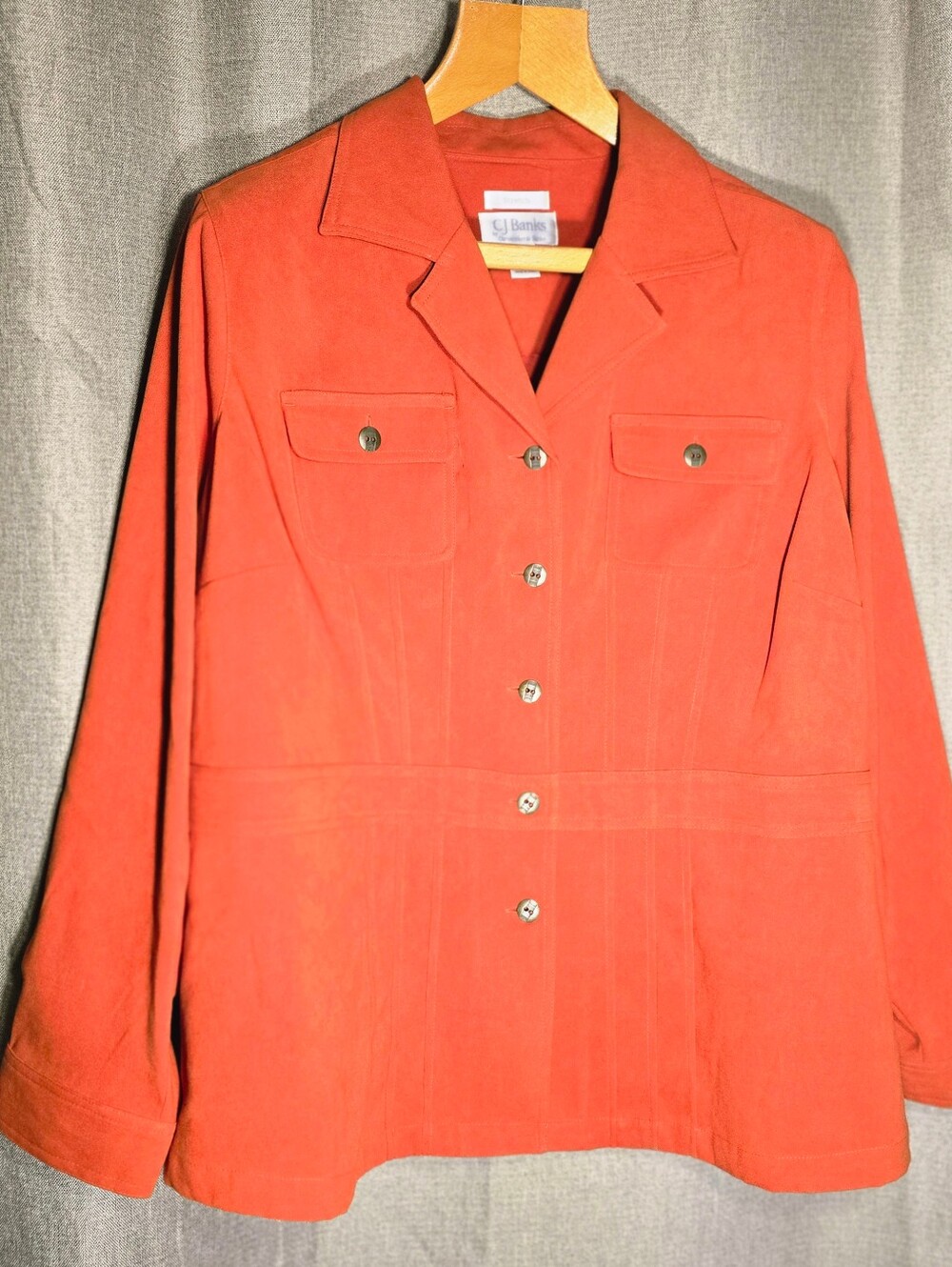 CJ Banks Womens 2X Rust-Red 5 Button Front Blazer Jacket Office Wear AUTUMN